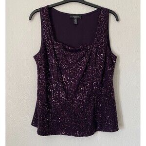 R&M Richards Women's Sleeveless Purple‎ Sequin Tank Size 14W Square Neck